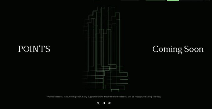 A dark promotional screen with 'POINTS' on the left and 'Coming Soon' on the right, featuring an abstract line graphic and small text noting '*Points Season 1 is launching soon.'