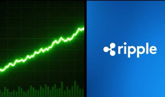 A glowing green candlestick chart showing an upward price trend is displayed alongside the Ripple (XRP) logo on a blue background. The image visually reinforces the post's message about XRP hovering around the critical $1.00 support level, with the rising chart suggesting potential bullish momentum toward higher targets.
