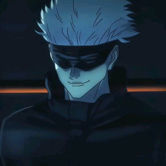 An anime-style illustration shows a character with spiky white hair wearing dark sunglasses and a high-collared jacket, smirking slightly against a dark background.