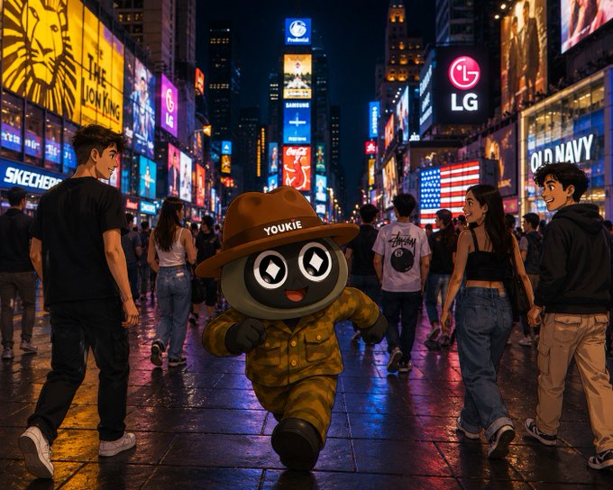 The image features a cartoon character dressed in a cowboy hat running down a city street at night with neon lights illuminating the scene. The caption of the image reads, "Instead of repeating liquidity and satUSD, let'S use River's recent ecosystem growth as the story." This suggests that the image is inspired by the recent growth and expansion of Riverbank Inc., which has been featured in various posts on social media platforms like Instagram.