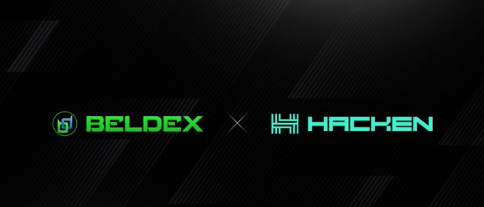 A black graphic banner displays the logos 'BELDEX' in green and 'HACKEN' in teal, separated by a multiplication sign.