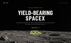 A promotional graphic displays the text "YIELD-BEARING SPACEX" with a highlighted statistic of "420%" over a lunar surface background.