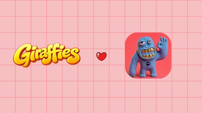 The image features the word "Giraffies" in stylized yellow bubble lettering next to a small red heart, alongside an app icon depicting a blue cartoon monster character. This visual ties to the post's announcement about securing a whitelist allocation and guaranteed/FCFS slots for Giraffies token holders on Discord.