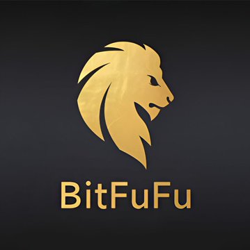 A logo featuring a golden geometric lion's head profile on a dark background with the text 'BitFuFu' below it.