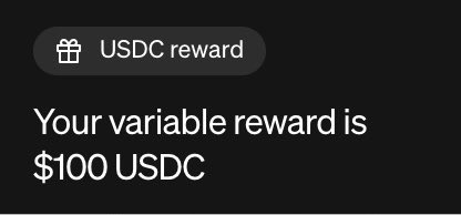 The image shows a notification stating "USDC reward: Your variable reward is $100 USDC," which the poster sarcastically highlights as a worthless Moonpay airdrop since the platform restricts account creation in many regions.