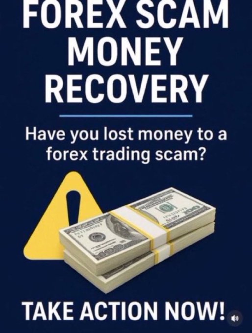An advertisement graphic titled 'FOREX SCAM MONEY RECOVERY' asking 'Have you lost money to a forex trading scam?' and urging 'TAKE ACTION NOW!'