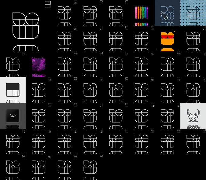 A grid of 49 "Opepen" icon tiles on a black background, each featuring the same minimalist outlined face design with sunglasses, alongside a few decorative tiles including a purple feathery texture, colorful bars, a blue patterned block, an orange ghost-like figure, a pixel art character, and a tile labeled "Pixel Art," reflecting the unrevealed Node #7242 ownership displayed in the Shimon NFT interface.