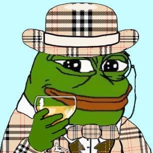 The image features a cartoon frog wearing a hat, glasses, and a bow tie, holding a glass of wine with a smile on its face. The background of the image is blue, which contrasts nicely with the green color of the frog's outfit. The caption "holy shit gold just bottomed" is written in white text at the bottom right corner of the image.