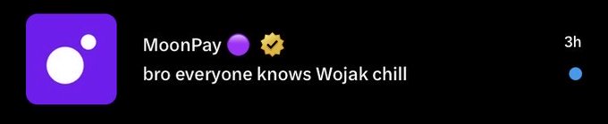 A notification from MoonPay reading 'bro everyone knows Wojak chill' sent 3 hours ago.