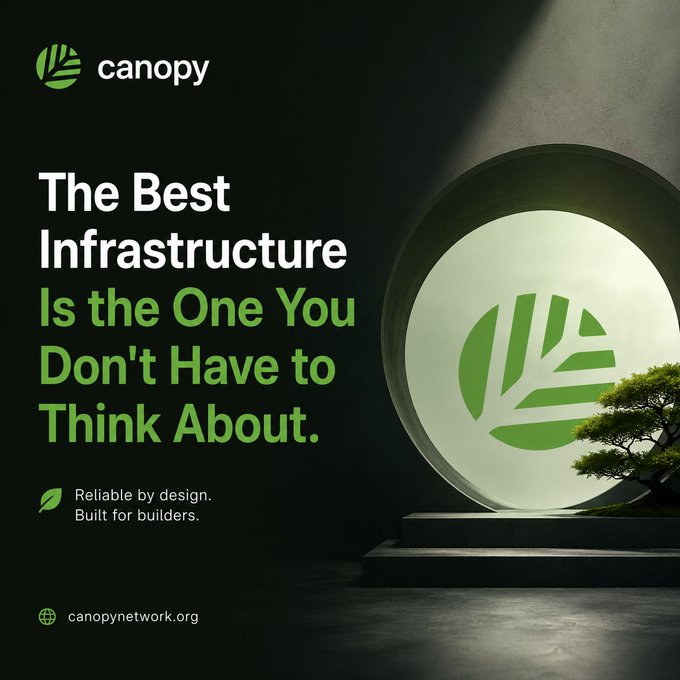 An advertisement for 'Canopy' featuring the tagline 'The Best Infrastructure Is the One You Don't Have to Think About' with 'Reliable by design. Built for builders.' and the URL 'canopynetwork.org'.