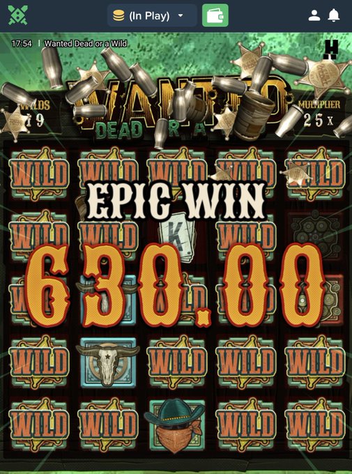 The image shows a screenshot from the slot game "Wanted Dead or a Wild" on Duelbits, displaying an "EPIC WIN" of 638.00 with all reels filled with WILD symbols and sheriff badges scattered across the screen. The post celebrates this massive win and encourages followers to engage with @Duelbits and @Unemployydd while dropping their SOL wallets—directly tying the impressive gambling payout to a promotion soliciting crypto tips.
