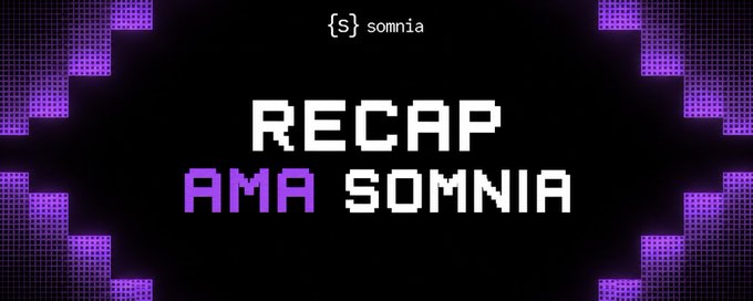 A graphic with a pixelated purple and black design featuring the text '{s} somnia' at the top and 'RECAP AMA SOMNIA' prominently displayed in the center.
