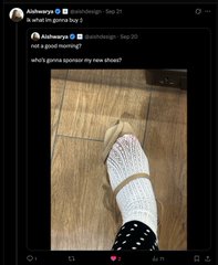 An Instagram-style social media exchange shows user 'itskawaiyo' asking 'who's gonna sponsor my new shoes?' alongside a photo of feet in white sparkly socks on wooden flooring.