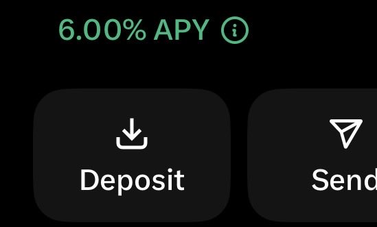 A mobile app screen displays a "6.00% APY" rate in green text alongside informational and action buttons for "Deposit" and "Send." The image illustrates the XMoney platform's 6% annual percentage yield offer, the very rate the user is questioning in terms of its profitability.