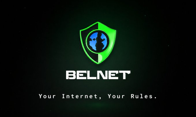 The Belnet logo featuring a green shield with an Earth icon and an ape silhouette, accompanied by the tagline "Your Internet, Your Rules." against a dark background.