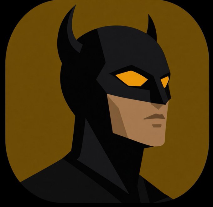A minimalist digital portrait of Batman in a black cowl with glowing yellow eyes against a dark gold background. The post identifies it as “GN ‘Epoch’ (Angle-zoom_in-BLC-VL),” tagged #Maximal #BIFY #NFT.