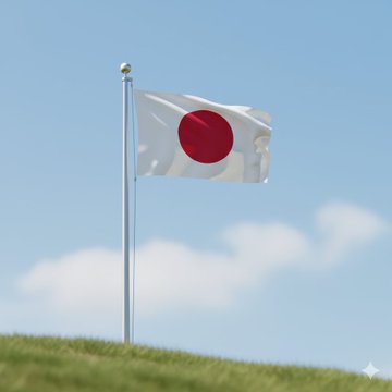 The flag of Japan, white with a red circle, waving on a flagpole against a blue sky with clouds.