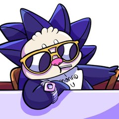 A cartoon character with spiky dark hair and sunglasses lounges at a table wearing a shirt labeled "MONAD," with a drink beside him. The image ties to the post by showing a relaxed mascot representing the Monad chain, reassuring the community that the project isn't migrating elsewhere and staying "Gmonad as always."