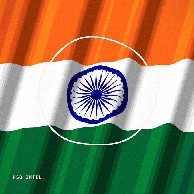 A graphic of the waving flag of India with the Ashoka Chakra highlighted in a white circle, labeled 'MSB INTEL' in the bottom left.