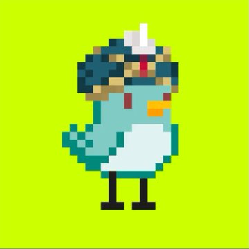 A pixel art bird character wearing a tribal-style headdress and gold earring is shown on a green background. The image relates to the post by illustrating one of the bird-themed NFTs from the @Birdhoodart collection on Robinhood, where holders can stake to earn $BIRD tokens, with the characters likely representing different staking ranks.