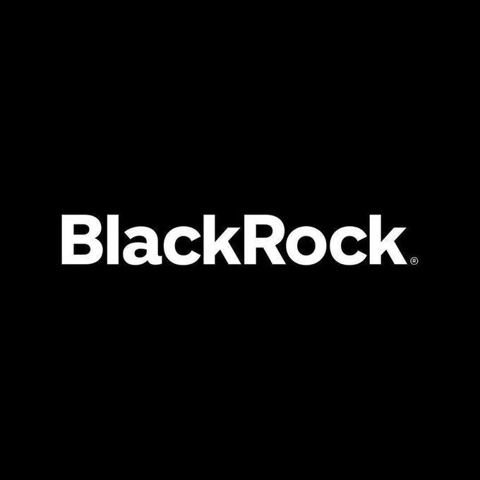 The image shows the BlackRock logo displayed in white text on a black background, featuring the registered trademark symbol. This corporate branding aligns with the post announcing BlackRock's partnership with $ONDO to launch tokenized investment portfolios, visually representing the BlackRock side of this collaboration.