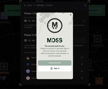 The image features a registration page for a mobile application named "Moss" that allows users to sign up for an airdrop program with a reward of $2. The main screen of the app displays a form, inviting users to create their account and claim the second round of airdrops. In the top left corner of the image, there is text that reads: "Mega MOSS is here! Sign up to claim the second airdrop @mega Even though it seems like we don' t know how to play yet", providing an additional prompt for users interested in participating in the airdrop program.