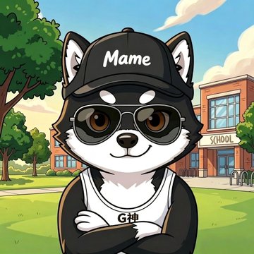 The image features a cartoon dog wearing sunglasses and a hat with the word "Mame" written on it. The dog has its arms crossed, giving off an impression of confidence or authority. In the background, there are trees and a building, suggesting that this scene takes place in an outdoor setting. The post includes text such as "Hahaha, jk bro @xnokj and Old Bu @xBrianSumner both gave me a like—sitting here waiting for the birth of mame's community tasks to let me grind it out first". This implies that the image is related to a social media post or a conversation about the cartoon dog character.
