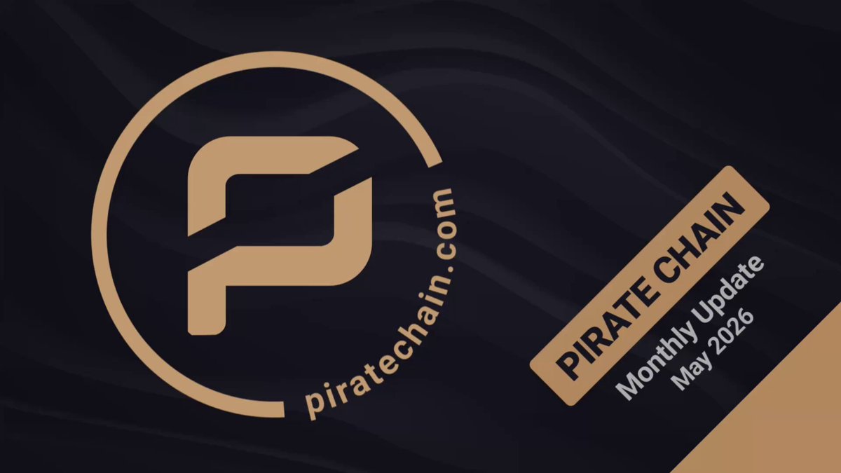 The image shows a poster for a pirate chain update that has been released in May 2026. The poster features a gold logo with the word "P" in the center, surrounded by a black background. Below the logo, there are text elements discussing the progress of the update and its impact on the Pirate Chain ecosystem.
