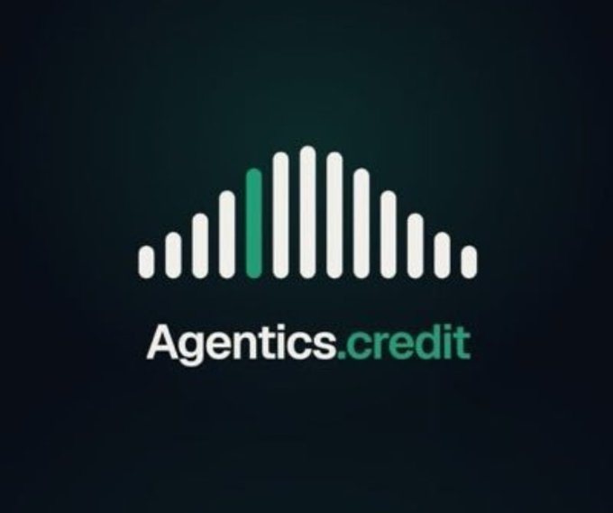 A logo on a dark background featuring a soundwave-style graphic with one green bar among white ones, accompanied by the text 'Agentics.credit'.
