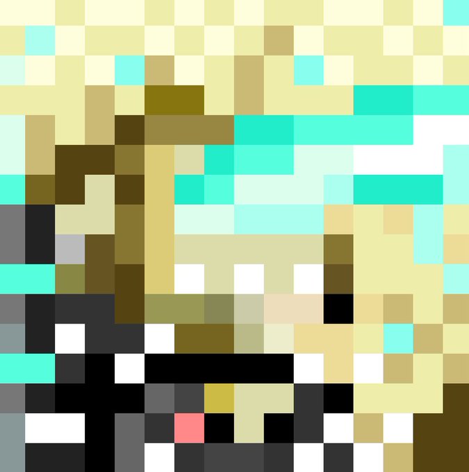 A pixel art image depicting a character that appears to be made of tan, brown, and white blocks with diamond/tool-like elements, rendered in the style of Minecraft.