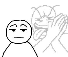 A smug, unimpressed cartoon face stares blankly in the foreground, with a faded laughing/crying emoticon clapping in the background, perfectly capturing the dry, skeptical tone of waiting for opportunistic meme-coin launches capitalizing on the Emin Gün Siren hype after Nobbs declared it dead.