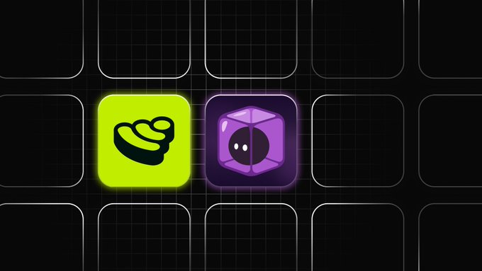 The image features two large squares with different colors - one square is yellow and the other purple. The yellow square has a black face on it, while the purple square also has a black face. These squares are placed side by side against a black background, creating an interesting contrast between the vibrant colors of the squares and their dark surroundings.