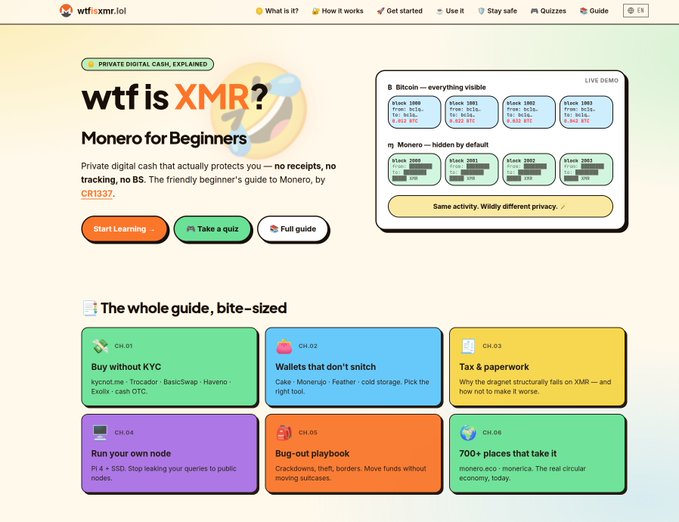 The image presents a screenshot of a web browser, likely Chrome, with several tabs open on its window. There are three main windows visible - one that says "Wtf is XMR?", another containing a list of questions such as "What is monero.jobs?" and the third showing an XMR guide page. The text displayed in these windows suggests that this website might provide information or tutorials related to Monero, with the primary focus on understanding what XMR is and how it functions within the cryptocurrency world.