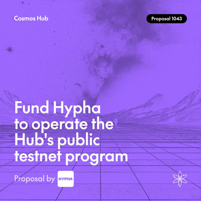 The image shows a purple background with the title "Fund Hypha to operate the Hub's public testnet program" at the top. In the middle of the image, there is text that reads "Vote until June 29!" This indicates an ongoing discussion or poll related to the proposal presented in the image.