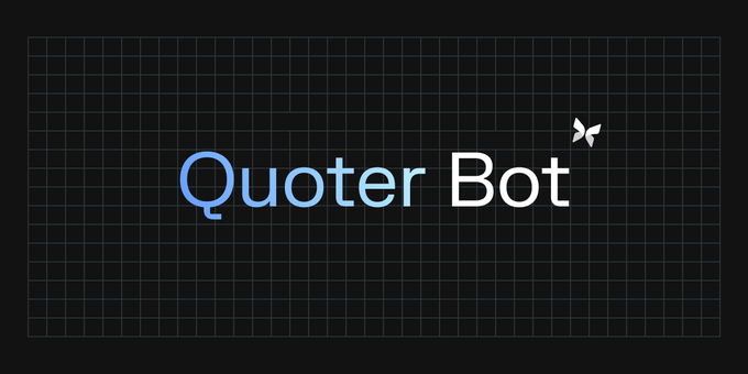 The image displays "Quoter Bot" in blue text on a dark grid background, with a small butterfly logo near the "t" — representing the open-source quoting bot introduced for Morpho Midnight.