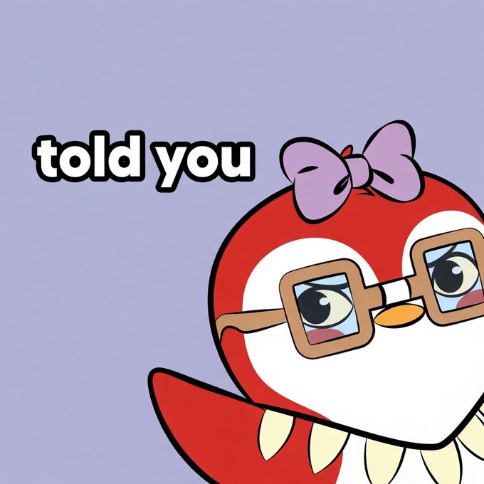 The image features a cartoon penguin wearing glasses and a bowtie with the caption "Told You" written above its head. The penguin appears to be waving at the viewer, creating an engaging and playful atmosphere. The text "While MegaETH failed when everyone doubted @AbstractChain" is also present in the image, suggesting that the post might be related to a project or idea involving Abstract Chain.