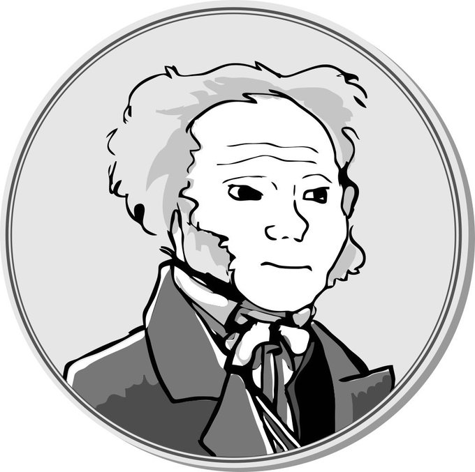 A black-and-white line drawing portrait of a man with curly hair and sideburns wearing a formal coat and cravat, framed in a circular border.