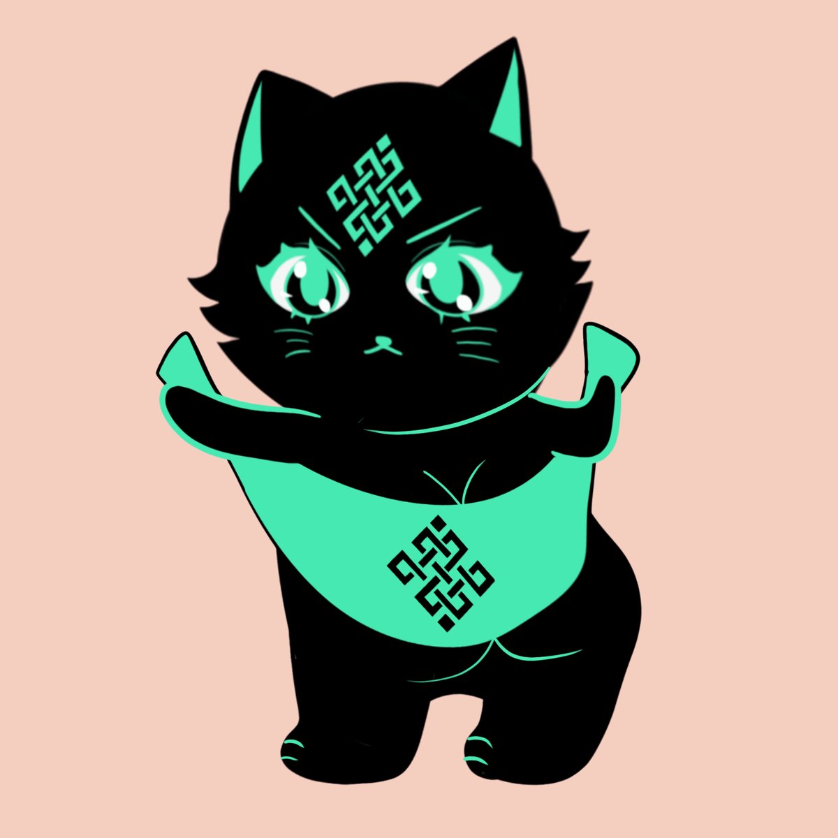 The image features a cartoon cat with black fur, wearing a green bandana that has a pattern of triangles and circles. The cat appears to be dancing or playing around, possibly as part of a morning ritual. The caption below the image reads "Good morning gRitual Hope your Sunday is off to a great start. Here'S a quick morning update on Ritual, the Layer 1 blockchain built for autonomous intelligence and AI-native execution."