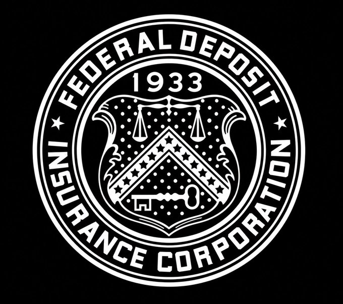 The image shows the official seal of the Federal Deposit Insurance Corporation (FDIC), dated 1933, featuring scales of justice and a key. It relates to the post about NanoBank's bankruptcy and its placement under FDIC management, as the FDIC is the U.S. agency responsible for managing failed banks and protecting depositors.
