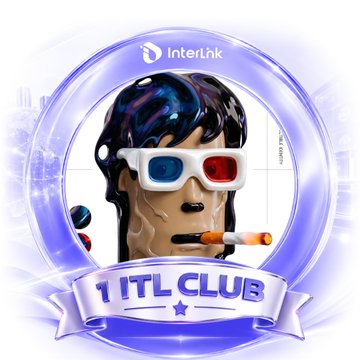A stylized 3D avatar wearing 3D glasses is displayed against a dark background, with text reading "XAUUSD.s, H1: Gold vs US Dollar / Spot" at the top and "1 ITL CLUB" vertically along the sides. The avatar serves as the customizable profile picture users can create to join the InterLink Labs community's 1 ITL Club.