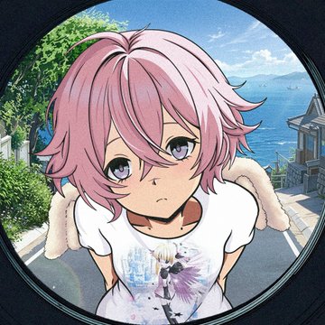 The image shows an anime-style character with pink hair and purple eyes, viewed through a circular fish-eye lens effect with a coastal town and ocean in the background. The character appears to be from the Momoverse NFT collection, which the post references as the user refuses to sell their "Momo" NFTs despite price predictions of ETH rising from 0.012 to 0.045.