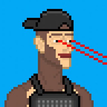 A pixel art portrait depicts a man with a beard, cap, and overalls being struck by red laser beams shooting from his eyes, humorously illustrating the "laser eyes" meme associated with Bitcoin maximalists. The image pairs with the post taunting BIP110 supporters about their reliance on on-chain JPEGs (NFTs).