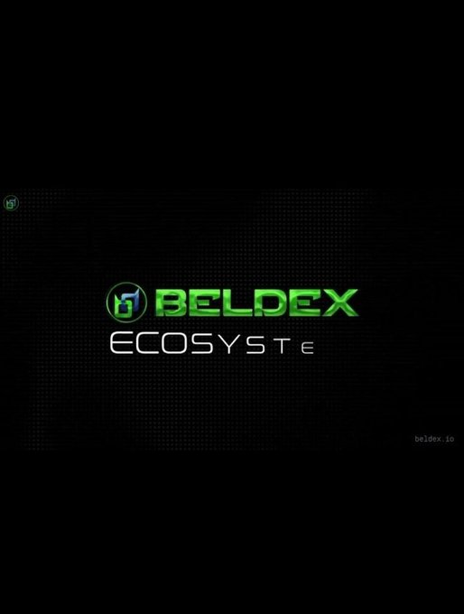 A digital logo for 'BELDEX ECOSYSTEM' featuring green and white stylized text with a circular emblem on a dark, perforated background, with 'beldex.io' visible in the corner.