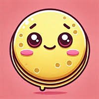 A cute kawaii-style yellow macaron emoji with big sparkly eyes and blushing cheeks smiles against a pink background. The cheerful, dessert-themed character visually represents the $CREPE token referenced in the post, reinforcing the playful branding.