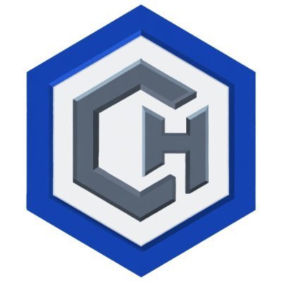 The image displays the Crypton Heroes (CHT) logo, featuring a stylized 3D "CH" monogram in gray set within a blue hexagonal frame. This directly relates to the post by showcasing the project's branding, as the announcement discusses a new nonprofit partnership beginning to receive contributions from $CHT token sales.