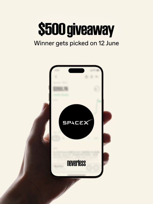 The image shows a person holding a smartphone displaying an advertisement for a $500 giveaway related to SpaceX. The ad suggests that the winner gets picked on 12th June, as indicated by the time stamp on the cell phone screen. The person's hand is prominently visible in front of the picture, emphasizing the excitement and interest surrounding the announcement. This scene highlights the upcoming event where someone has a chance to win $500 for their participation before the public demand comes rolling in.