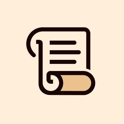 A simple stylized icon of a document or scroll with horizontal lines representing text, shown in brown and tan tones on a cream background.