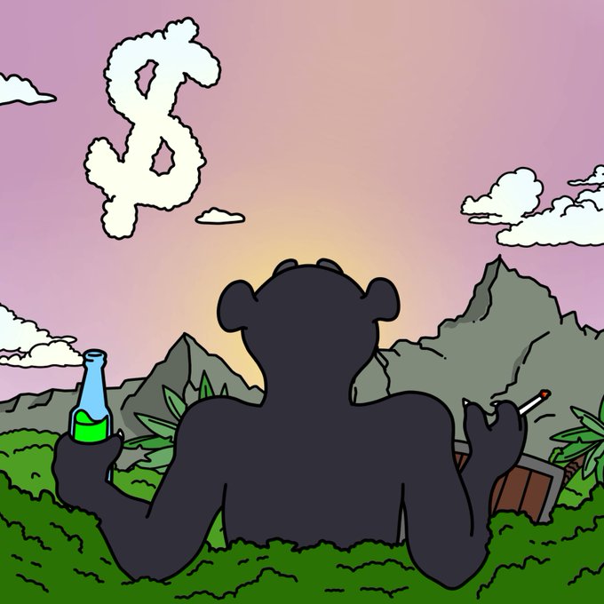 An illustration depicts a silhouetted figure sitting in a cannabis field, holding a bong in one hand and a cigarette in the other, looking at a mountain landscape with a cloud shaped like a dollar symbol in the sky.