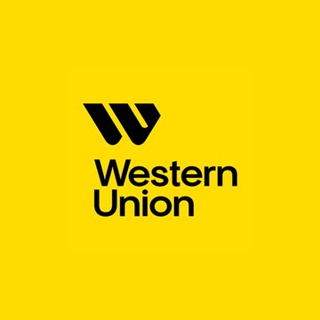 The image displays the Western Union logo, featuring a bold black "W" emblem and the brand name "Western Union" in black text on a bright yellow background. The logo represents the company that, according to the post, is launching a Visa-backed stablecoin wallet and card across 37 markets, enabling users to transact with the USDPT stablecoin on the Solana blockchain.