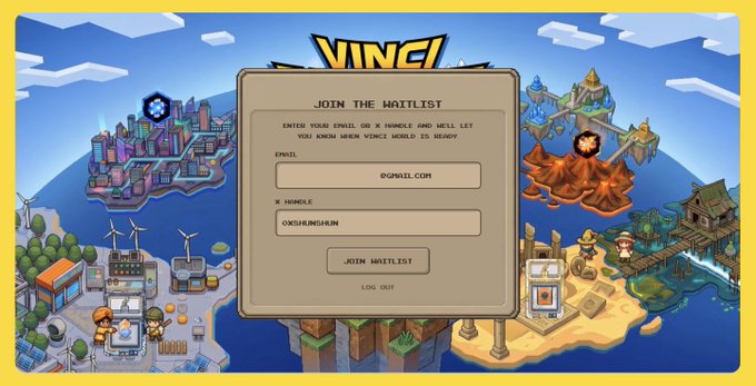 A screenshot of a gaming website called Vinci World GenesisSBT. It has a picture depicting various landscapes, including islands, mountains, buildings, and water bodies along with icons such as cities and people. The main focus of this screenshot is a small sign in an entry field inviting users to join the game. There are several other posts on the site featuring descriptions of different gaming experiences or tips related to playing games from Vinci World.